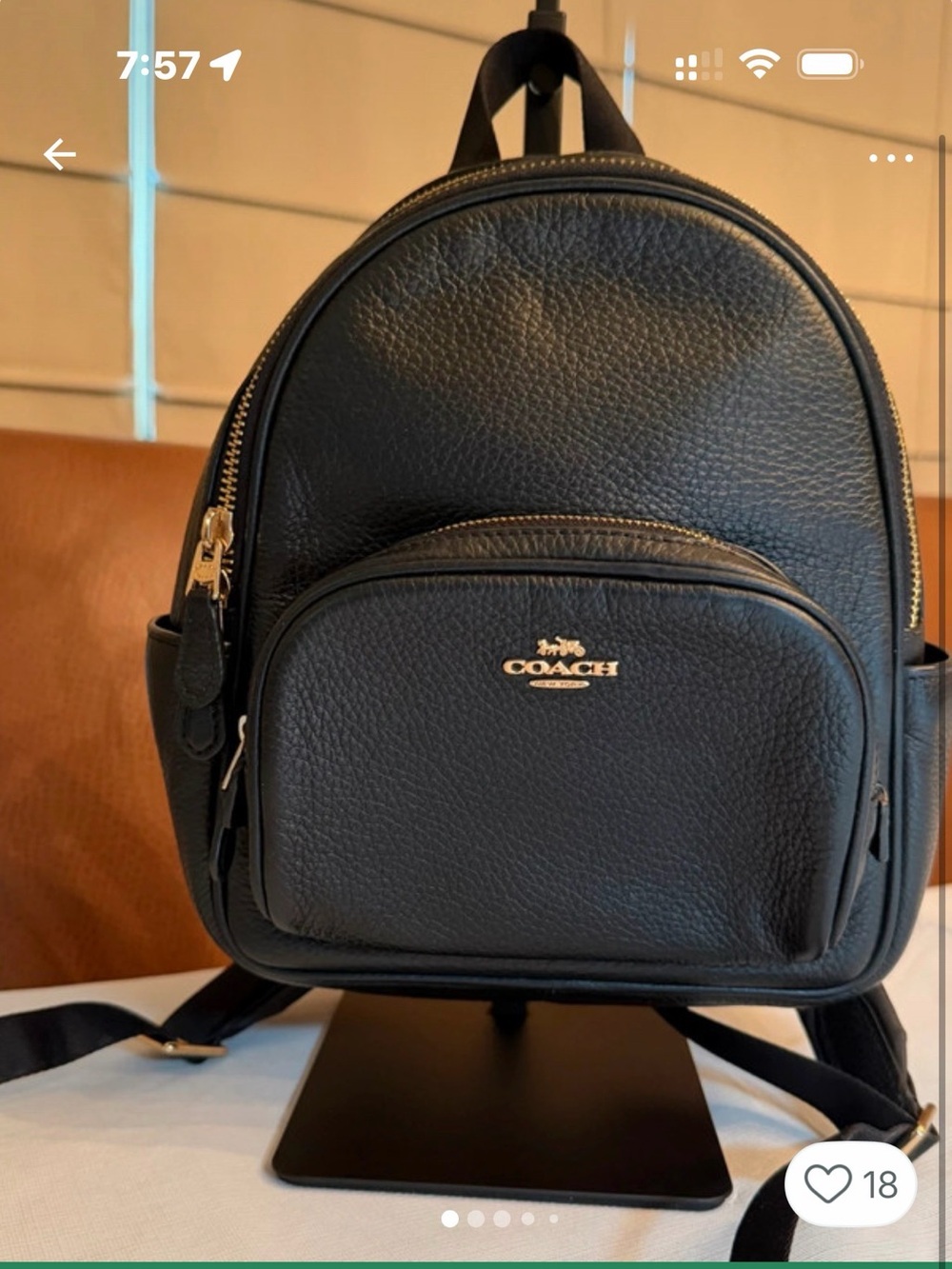 Coach Black Pebbled Leather Mini Backpack with Gold Logo